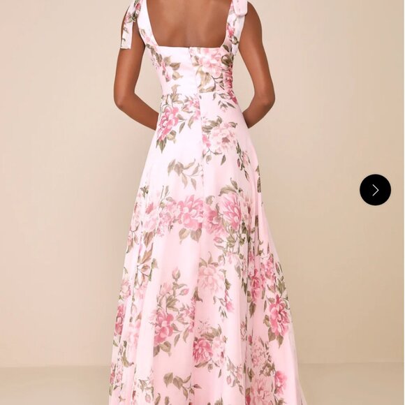 Lulus Love Me Forever Pink Floral Tie-strap Square Neck Maxi Dress - Size XS - Picture 3 of 4